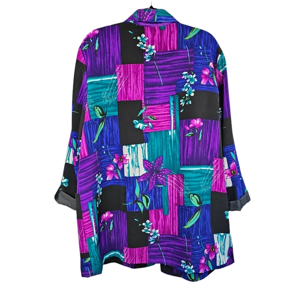 BFA Classics Single Button Blazer Jacket, Purple Patchwork Floral, Size 1X - Picture 2 of 10